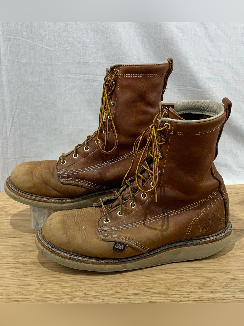 Thorogood American Heritage 8" Work Boots Plain Wedge Sole Brown Mens 9.5 Wide